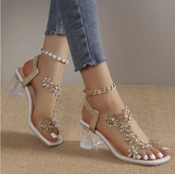 Isla - Flower and Rhinestone Heel