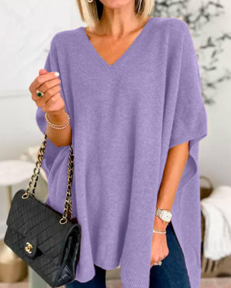 Bonnie - V Neck Loose Fit Poncho Tee