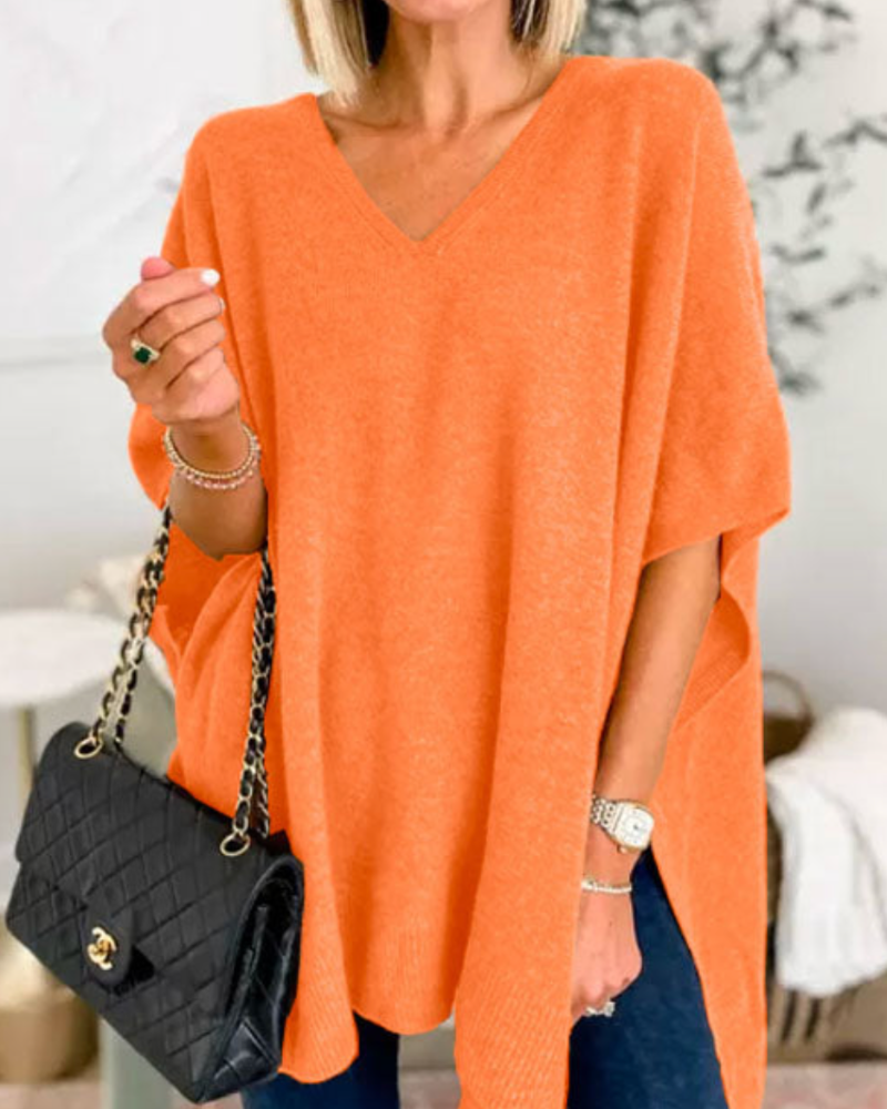 Bonnie - V Neck Loose Fit Poncho Tee