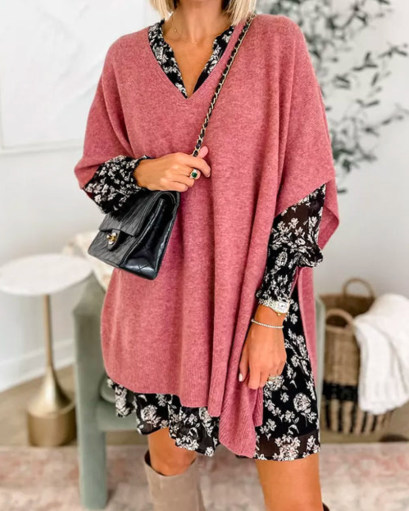 Bonnie - V Neck Loose Fit Poncho Tee