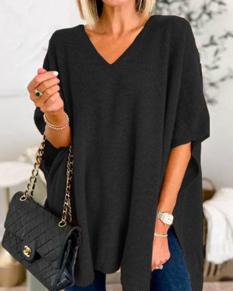 Bonnie - V Neck Loose Fit Poncho Tee