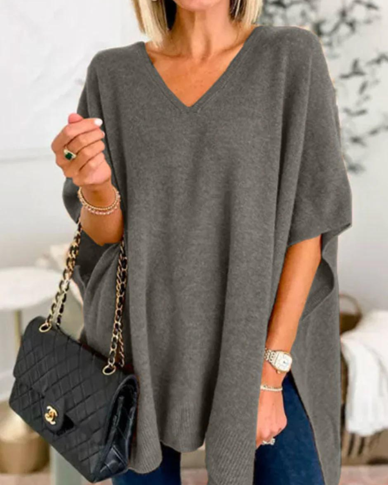 Bonnie - V Neck Loose Fit Poncho Tee