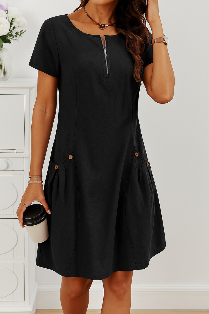 Angeline – Elegant Short-Sleeve Dress with Pockets