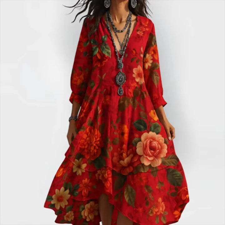 Maria - Elegant Floral Midi Dress