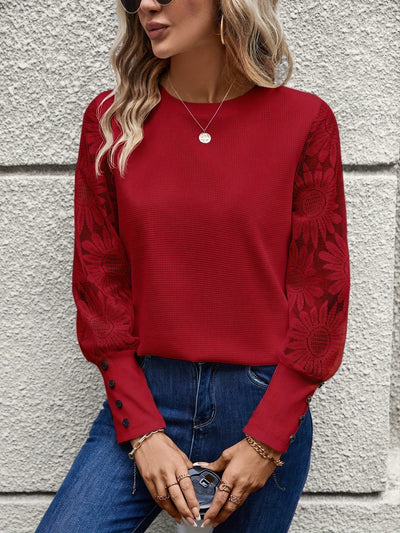 Lily - Sheer Lace Sleeve Crew Neck Top