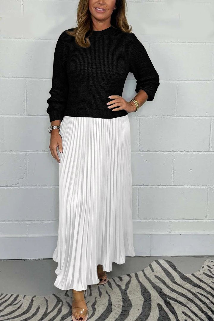 EMILIA - Long Sweater with Pleated Skirt