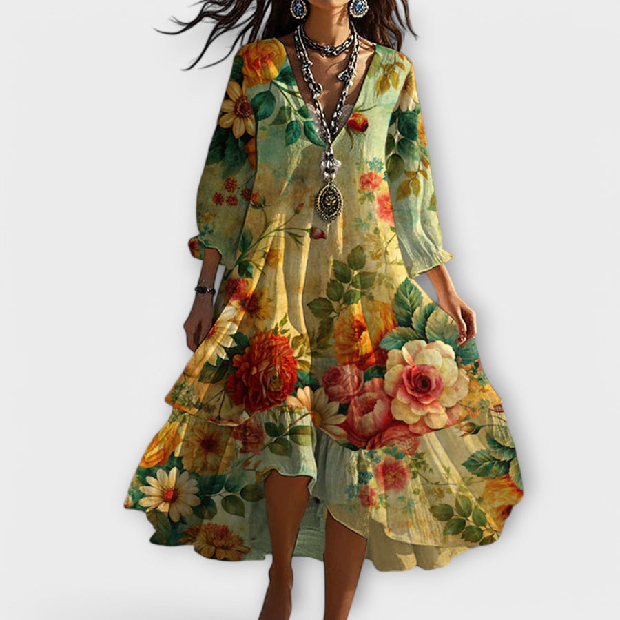 Maria - Elegant Floral Midi Dress